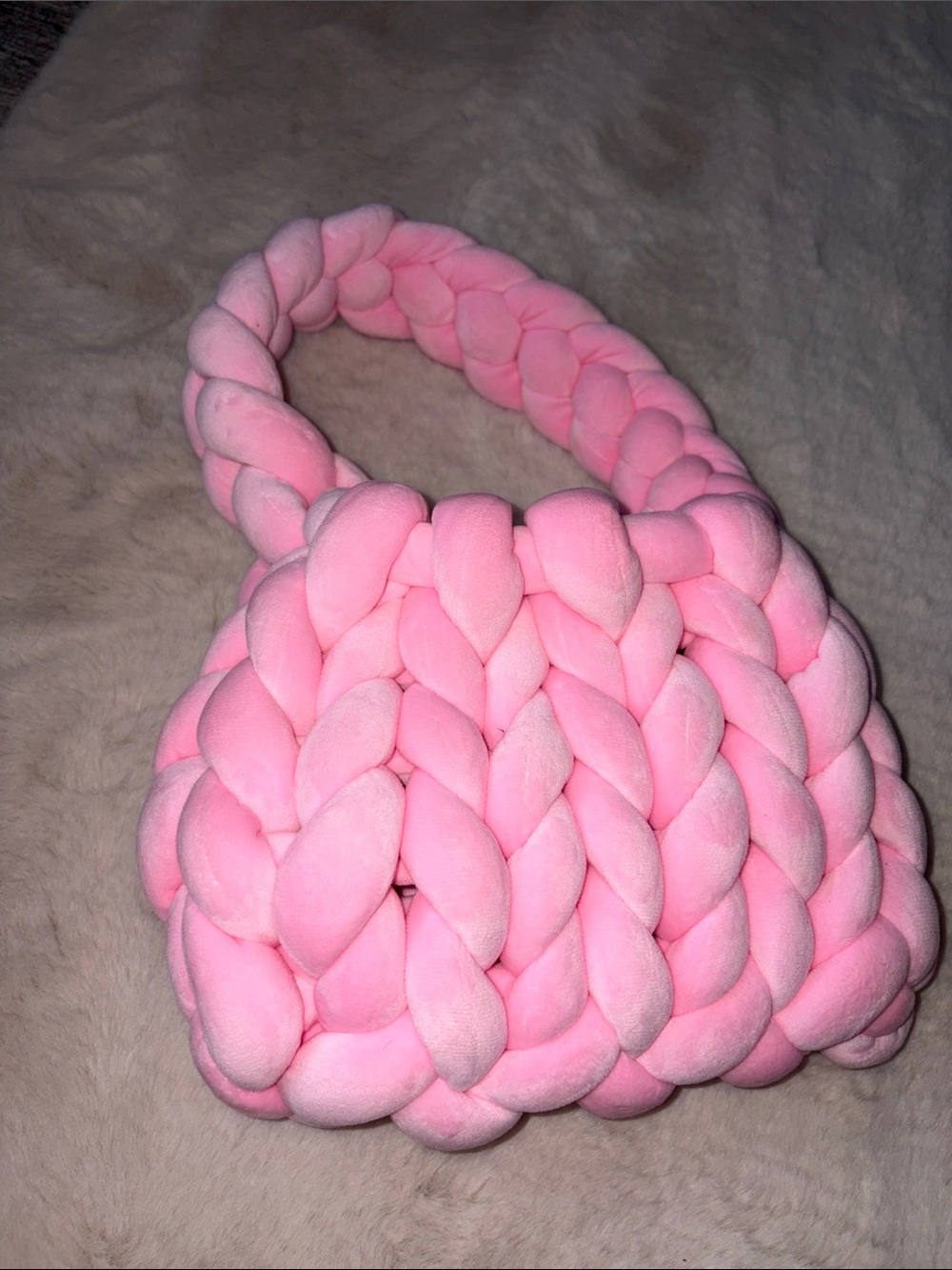 Soft Pink Braided Plush Handbag